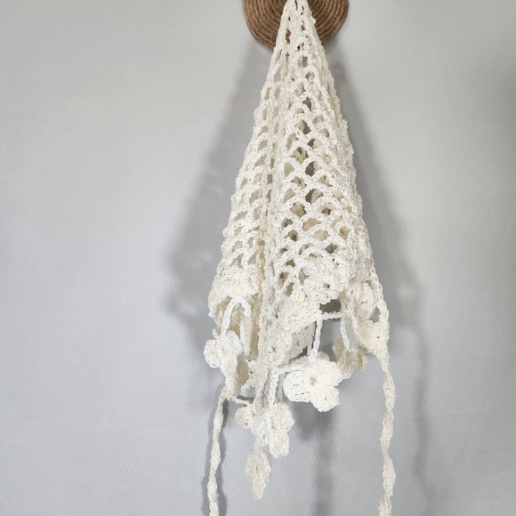 Hand-made Crochet  White Mesh Hair Kerchief/Bandana with Tassel Trim main image 5
